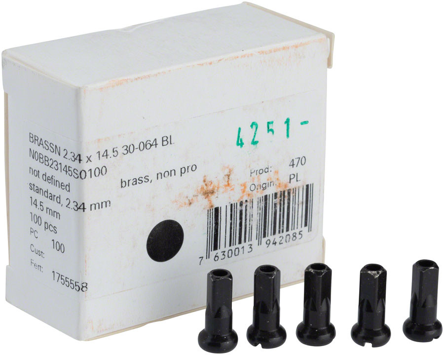 DT Swiss Standard Brass Spoke Nipples 2.34 x 14.5mm Black Box of 100 E-Bike Use