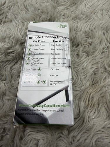 RC-82T 3 Speed Ceiling Fan Remote Control Replacement Hunter 99770 99392 99813 - Picture 2 of 2