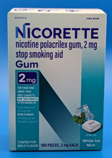Nicorette - Nicotine Polacrilex - Stop Smoking Aid - Gum 2mg - White Ice Mint