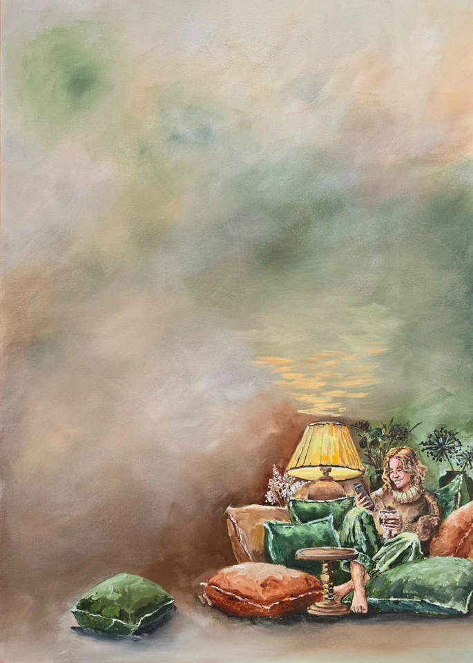 Gemütliche Ecke Ölmalerei 50x70 cm Ölgemälde auf Leinwand mit Rahmen - Bild 2 von 4