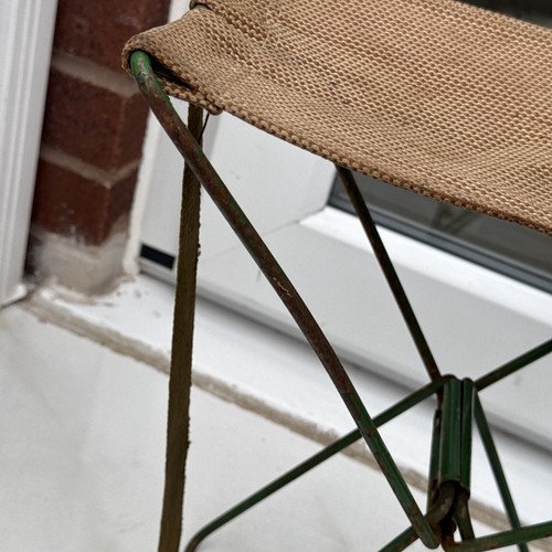 Green foldable Vintage small metal STOOL carrier Seat -H 38 X Top 35 by 18cm - Picture 14 of 24