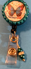 Id badge holder retractable alligator clip Animal Butterfly