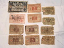 Lot Of 12 German Banknotes - 20 Marks, 2 Marks, 1 Mark - 1914-1920