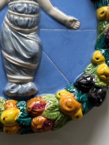 Targa Gesù Bambino 6 1/2 Pollici Della Robbia Faience Firmata Italia ARS - Foto 5 di 16