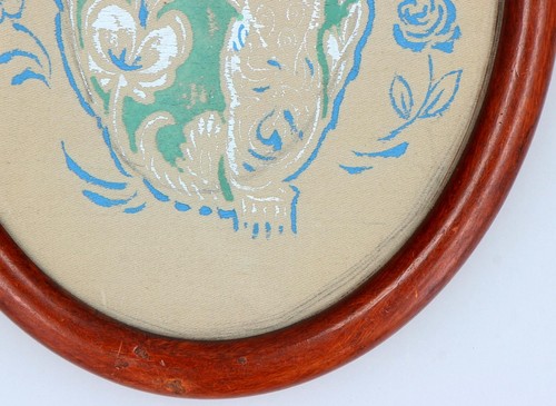 Small HAND PRINTED ORIENTAL TEXTILE PICTURE - ART DECO ERA - Framed - Picture 3 of 4