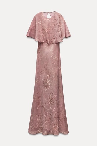 ZARA Layered Floral Print Dress Overlay Cape Open Back Pink - Size S - 8672/063 - Picture 1 of 10