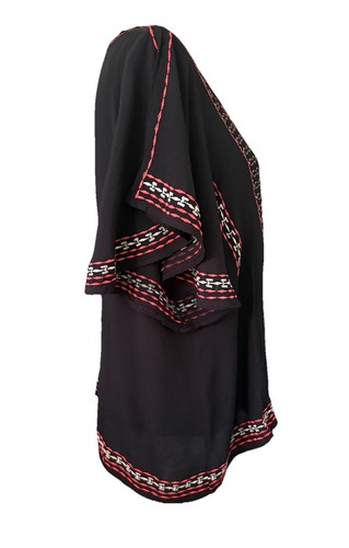 Top Boho Gibson Latimer taglia L nero con ricami colorati sul davanti maniche con volant - Foto 4 di 10