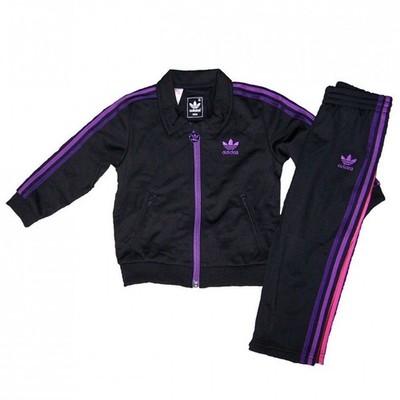 adidas Baby Outfit Set Firebird Anzug für coole Mädchen Schwarz Lila Pink 68