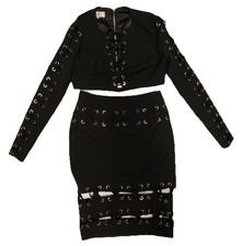 House Of CB London 2 Piece Black Lace Up Crop Top & Skirt Set Medium