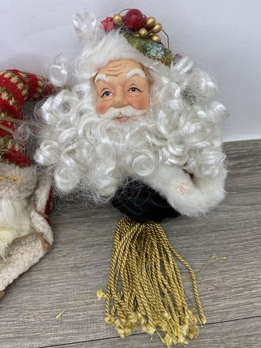 Vntg LOT/19 Christmas Santa Head Face Ornaments  Wood Plastic Wreath Crafting - Picture 14 of 19