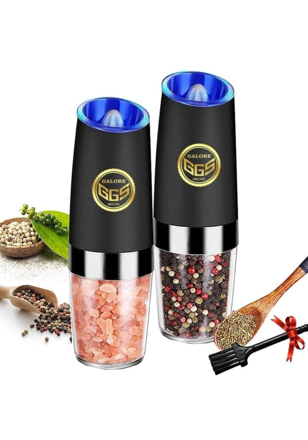 Gravity Electric Pepper Salt Grinder Set w/ LED Light Stainless Steel 2 Pack New