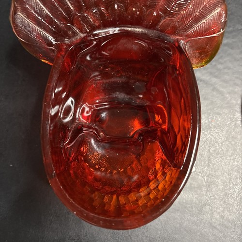 1960s VTG MCM LE SMITH Ruby Red Amberina Glass Turkey Candy Trinket Dish - Picture 6 of 8