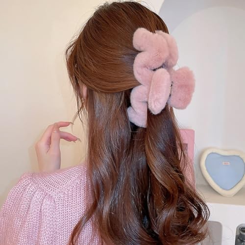 2 Pcs 5.5 Inch Fuzzy Fluffy Plush Large Hair Claw Clips Pink Blue Cute Wavy - Bild 3 von 7