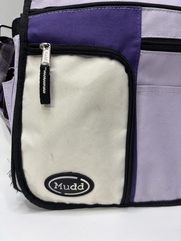 VTG 90s Y2K Mudd Laptop Messenger Bag Bookbag Purse Black Purple White 2846M - Image 2 of 4