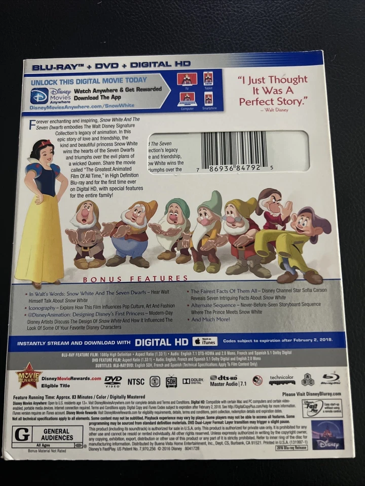 Snow White and the Seven Dwarfs Blu-ray + DVD Walt Disney Signature Collection - Image 2 of 2