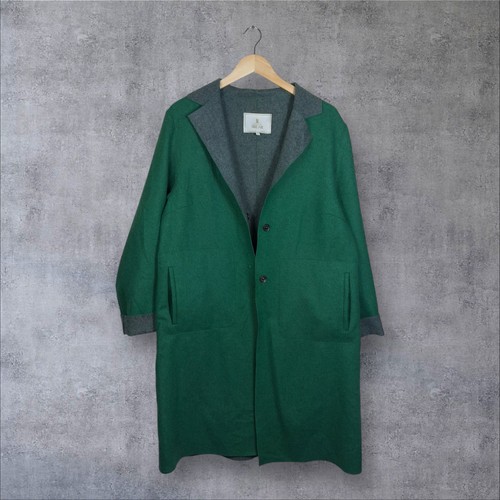 House of Bruar Wollmantel UK 12 grün grau Kontrastkragen Longline Heritage - Bild 6 von 8