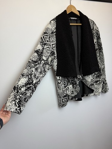 CHESCA Size 3 UK 20/22 Black White Edge Waterfall Coatigan Cardigan - Picture 7 of 13