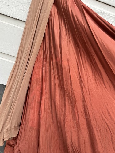 30s Vtg Bias-Cut Silk Chiffon Gown Flutter Sleeves Sheer Overlay Rust Lining XXS - Picture 17 of 20