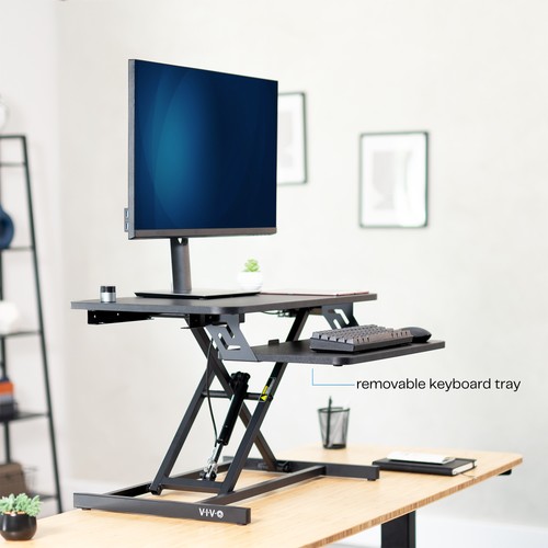 VIVO Black Height Adjustable 28" Standing Desk Monitor Riser, Sit Stand Tabletop - 第 7/8 張圖片