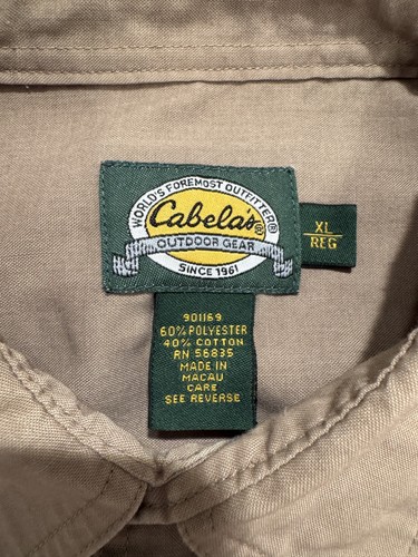 Cabelas Shirt Mens Extra Large Khaki Tan Button Up Long Sleeve Hunting Outdoor - Picture 8 of 16