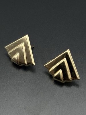 14k Gold Stud Earrings Geometric Triangle Art Deco Vintage