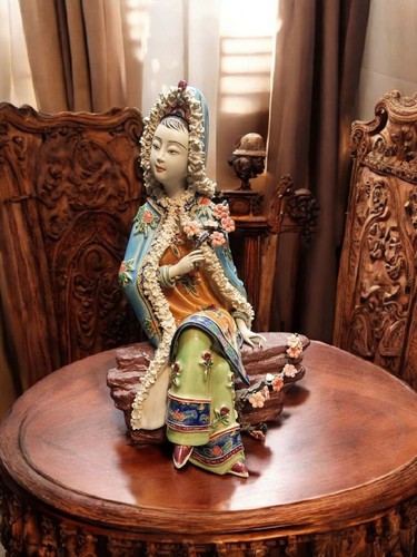 Estatuilla de cerámica de porcelana Wucai de 10" niña dama mujer noble estatua dañada - Imagen 1 de 16