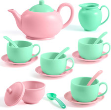18-Piece Kids Tea Party Set, Pretend Play Plastic Mini Kitchen Toys Ages 3-6 Set