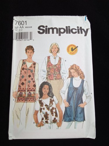 Chalecos sueltos SIMPLICITY SIN CORTAR patrón 7601 Misses talla 6-16 XS S M 4 estilos - Imagen 8 de 8
