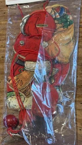 Vintage CHRISTMAS CORNER Pull String Wood SANTA CLAUS Ornament 7” NEW - Picture 2 of 7