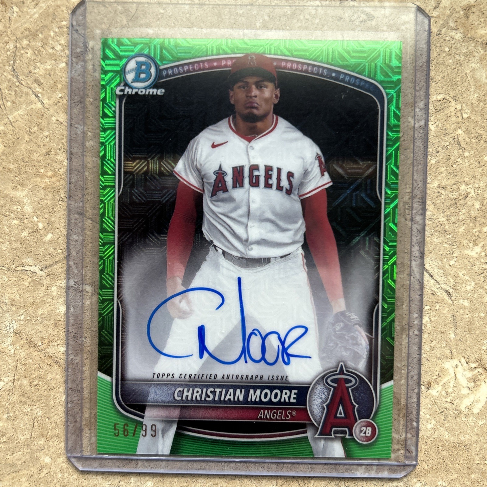 2025 Bowman Chrome ##BMA-CMO Christian Moore-Green Mojo Auto /99-Angels