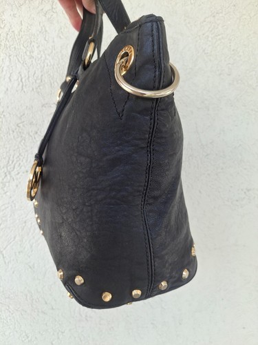 Michael Kors Astor Black Soft Leather Satchel Gold Studded w Strap EXC - Picture 8 of 14