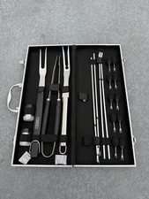 BBQ Grill Tool Set in Aluminum Carrying Case – Stainless Steel Utensils ( Read )