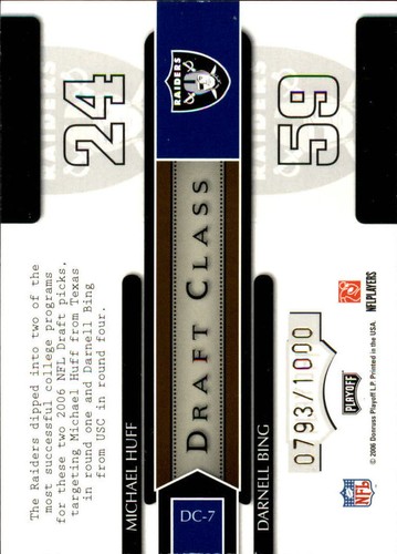 2006 Playoff Contenders Draft Class #7 Michael Huff/Darnell Bing/1000 - Bild 2 von 2
