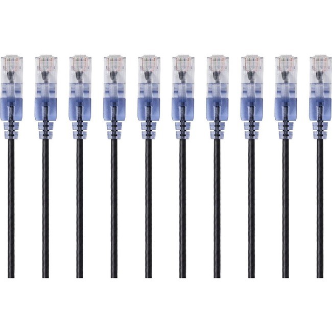 Сетевой патч-кабель Ethernet SlimRun Cat6A, 10 упаковок, Monoprice, 14 футов, черный 15169