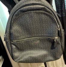 GUESS Black Backpack with Logo, Zipper Accents, Shoulder Strap, Silver Hardware