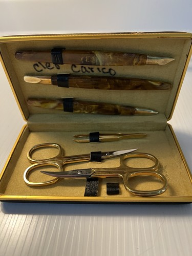 Vintage Maniküre Set Made in Italy Etui Florentiner Waschtisch Gold Italienisch - Bild 5 von 13