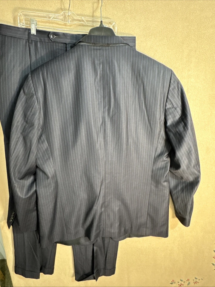 Jones New York 48L 2 Piece Suit Navy Striped Wool 40x32 3 Button - Image 4 of 4