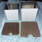 2 Different Sized White Square Tin Can w/Wood Lid Storage Container Stackable