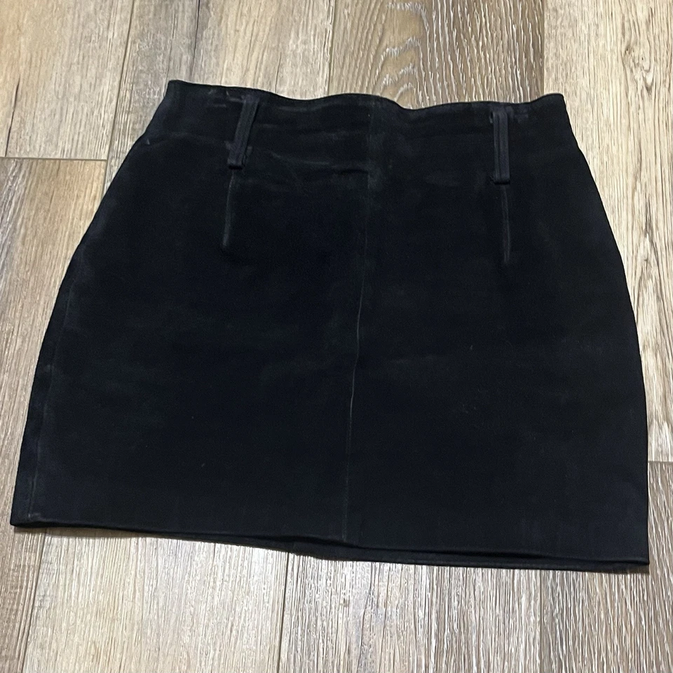 Mini-saia de couro vintage Express Compagnie Internationale camurça preta 5/6 clássica - Imagem 2 de 4