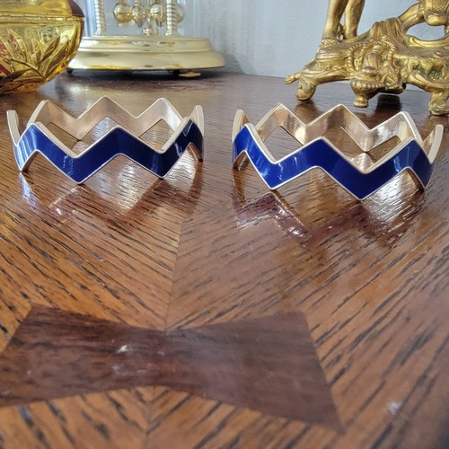 Vintage seltene blau + gold Zick Zack goldfarbene Armreifen 2er Set 80er neuwertig!! - Bild 2 von 8
