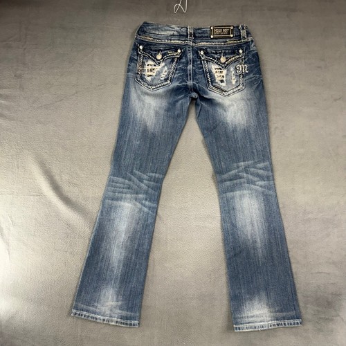 Pantalones de mezclilla Miss Me para mujer 28 azul corte bota bolsillo solapas estrás damas 29X31 - Imagen 4 de 9