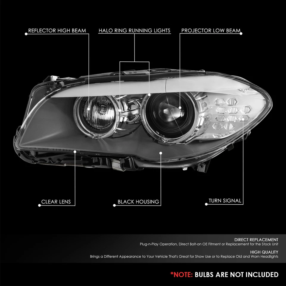 Faro proyector izquierdo para BMW 528i 535i 550i M5 2011-2013 negro/ámbar Foto 2 de 4