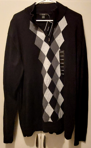 NUOVO maglione uomo Alfani quarto zip stampa diamante taglia XL NUOVO 100% cotone - Foto 1 di 3