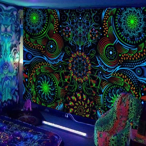 Trippy Psychedelic Hippie Wall Hanging Background Cloth Mushroom Tapestry Mural - Picture 16 of 21