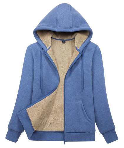 Women's Fleece Hoodie Sweatshirt Casual Zip Up Sherpa Lined Jacket Thick Coats - Picture 11 of 61