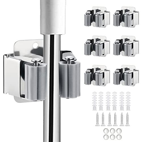 Mop & Broom Holder Garden Tool Organizer Rack,Stainless Steel Mop Hanger, 6-Pack - Picture 8 of 9