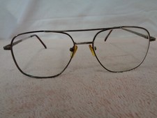 Vtg Aviator Style Goldtone Coffee Metal Flex Hinge Frame Eyeglasses