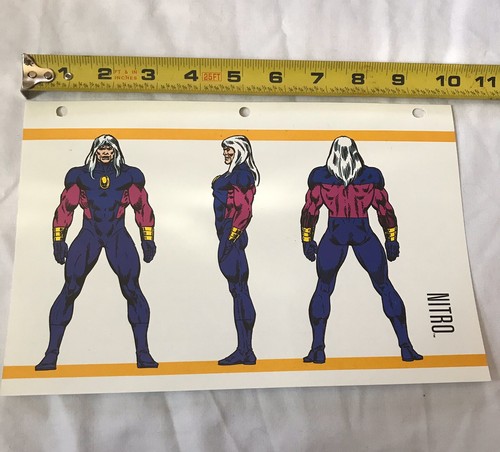 RARE Vintage Marvel Comics Character NITRO Power Rating Bio Comic Sheet Card - Bild 1 von 2
