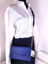 Anne Klein Logo Canvas Small Crossbody Bag – BLUE  Faux-Leather Flap Women’s Pur