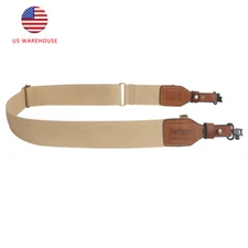 Tourbon Brown Cotton & Leather Rifle Shotgun Sling with Swivels 2" Wide Strap